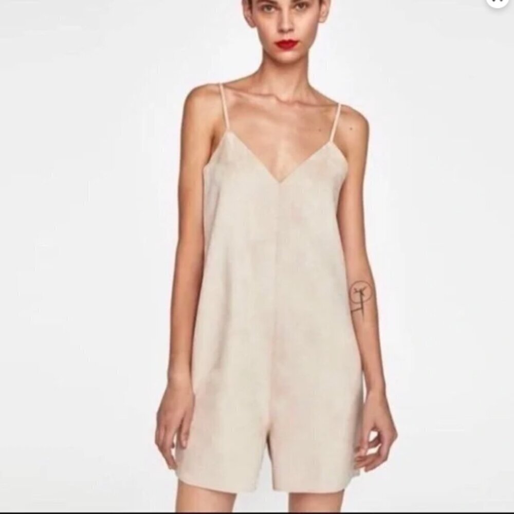 Zara Minimalist Faux Suede romper size S